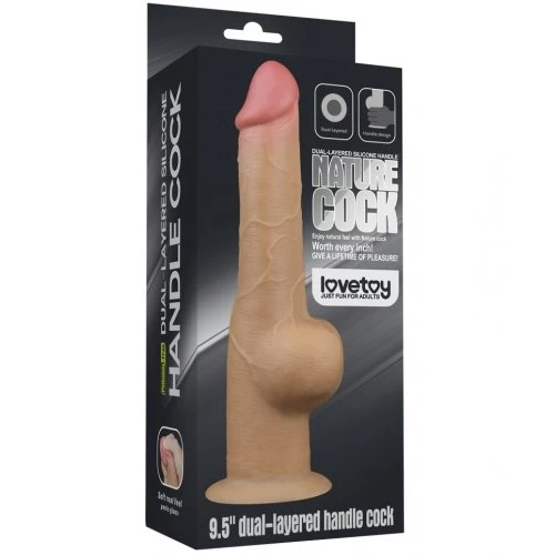 Реалистичный фаллоимитатор на присоске с мошонкой Dual Layered Handle Cock 25 см