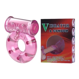 Эрекционное вибро-кольцо с презервативом Vibrator &amp; Condom
