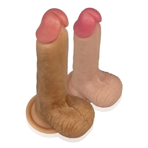 Фаллоимитатор на присоске с мошонкой Dual-Layered Liquid Silicone Nature Cock 21 см