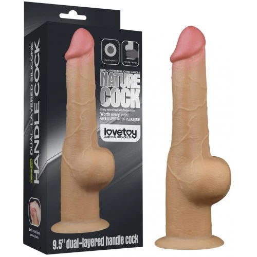 Реалистичный фаллоимитатор на присоске с мошонкой Dual Layered Handle Cock 25 см