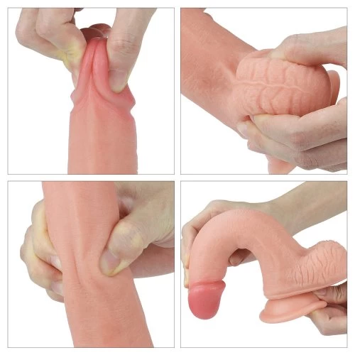 Фаллоимитатор на присоске с мошонкой Dual-Layered Liquid Silicone Nature Cock 21 см