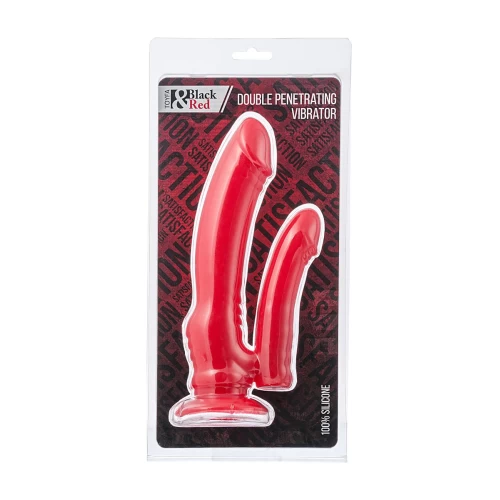 Анально-вагинальный вибратор Black&Red by TOYFA, силикон, красный, 19,5 см