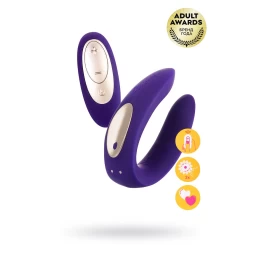 Вибромассажер для пар Satisfyer Double Plus Remote с пультом ДУ, силикон, фиолетовый, 18 см