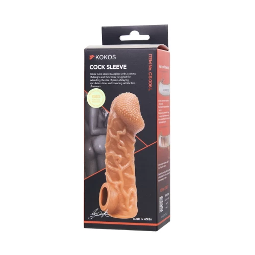Насадка реалистичная KOKOS COCK SLEEVE с дополнительной стимуляцией, TPE, телесная, 15.6 см