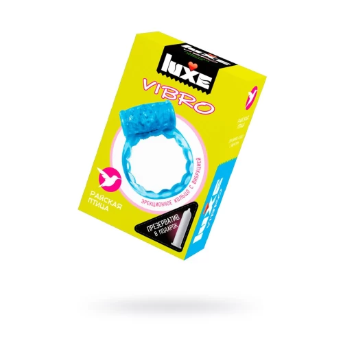 Виброкольцо LUXE VIBRO Райская птица + презерватив, синий, 1 шт, 18 см