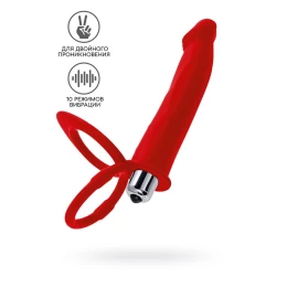 Насадка на пенис для двойного проникновения Black&Red by TOYFA, силикон, красный, 19 см