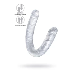 Фаллоимитатор двусторонний TOYFA Basic Double Dildo, TPR, прозрачный, 40 см