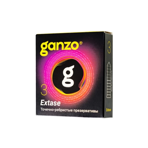 Презервативы Ganzo, extase, латекс, точечные, ребристые, анатомичные, 18 см, 5,2 см, 3 шт.