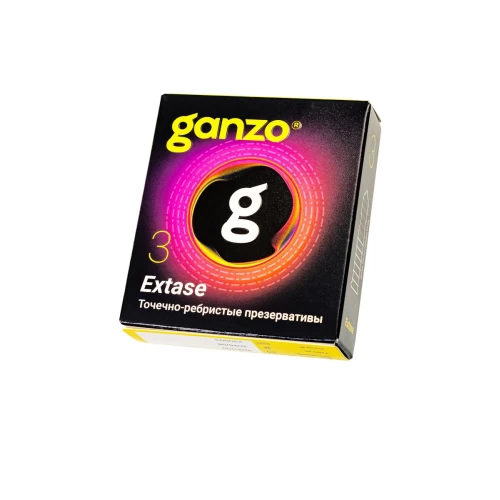 Презервативы Ganzo, extase, латекс, точечные, ребристые, анатомичные, 18 см, 5,2 см, 3 шт.